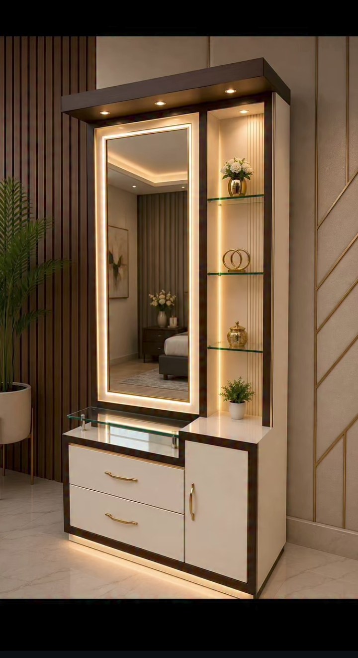 LED Mirror Dressing Table with Display Shelf